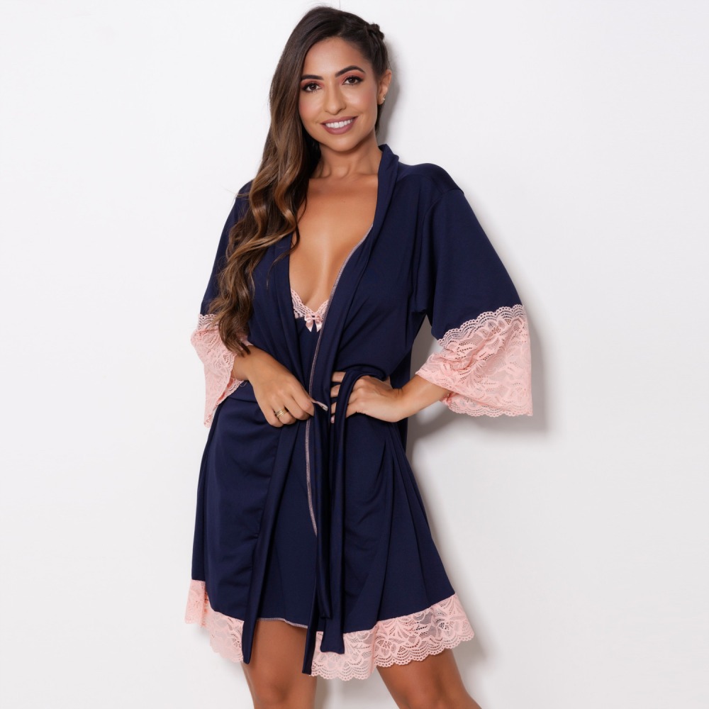 Robe Melina Em Microfibra E Detalhe Em Renda Lingerie Br