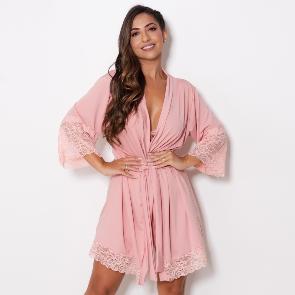 Robe Melina Em Microfibra E Detalhe Em Renda Lingerie Br