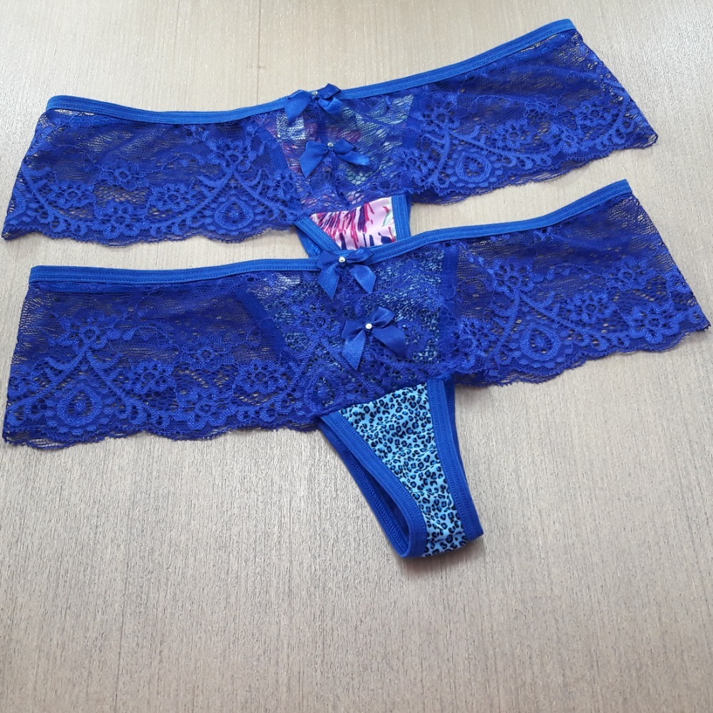 Tanga Fio Cós Renda Viés Azul Bic/ Estampas Variadas
