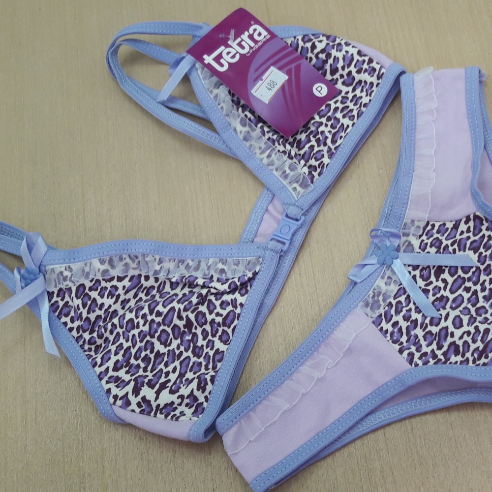 Conjunto Infantil Com Fecho Frontal  Viés Lilás/ Estampas Variadas