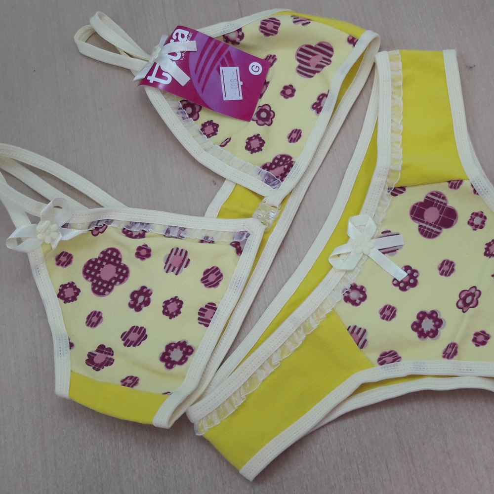Conjunto Infantil Com Fecho Frontal  Viés Amarelo/ Estampas Variadas