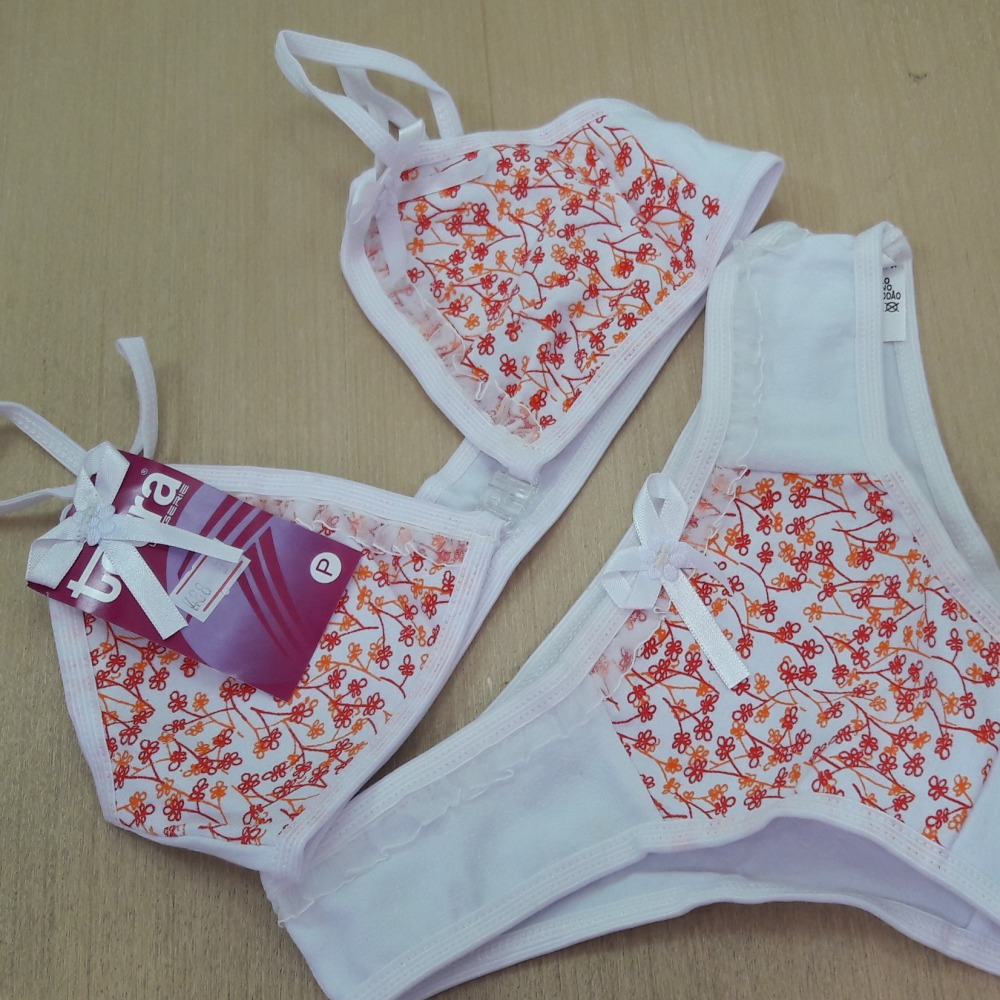 Conjunto Infantil Com Fecho Frontal  Viés Branco/ Estampas Variadas