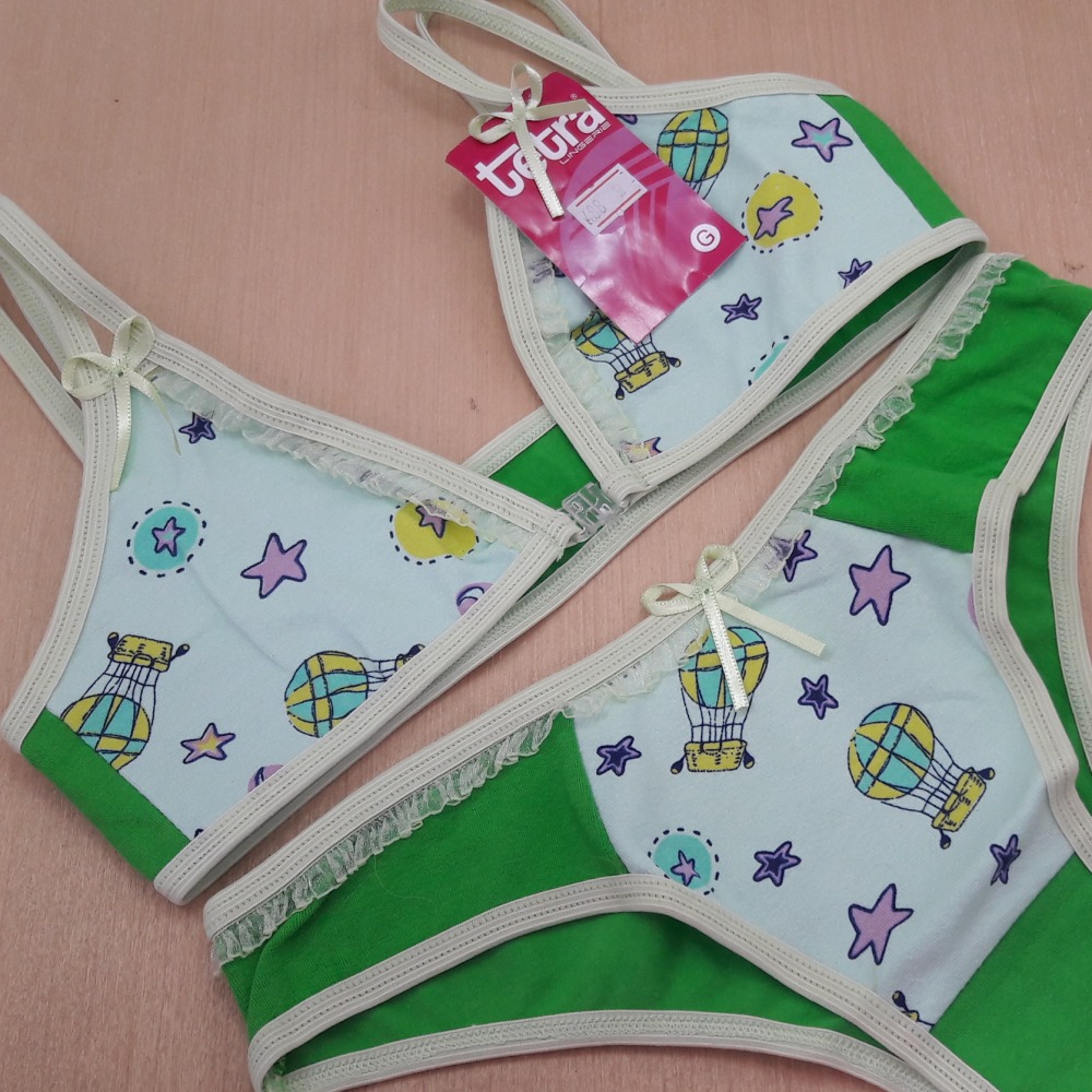 Conjunto Infantil Com Fecho Frontal  Viés Verde/ Estampas Variadas