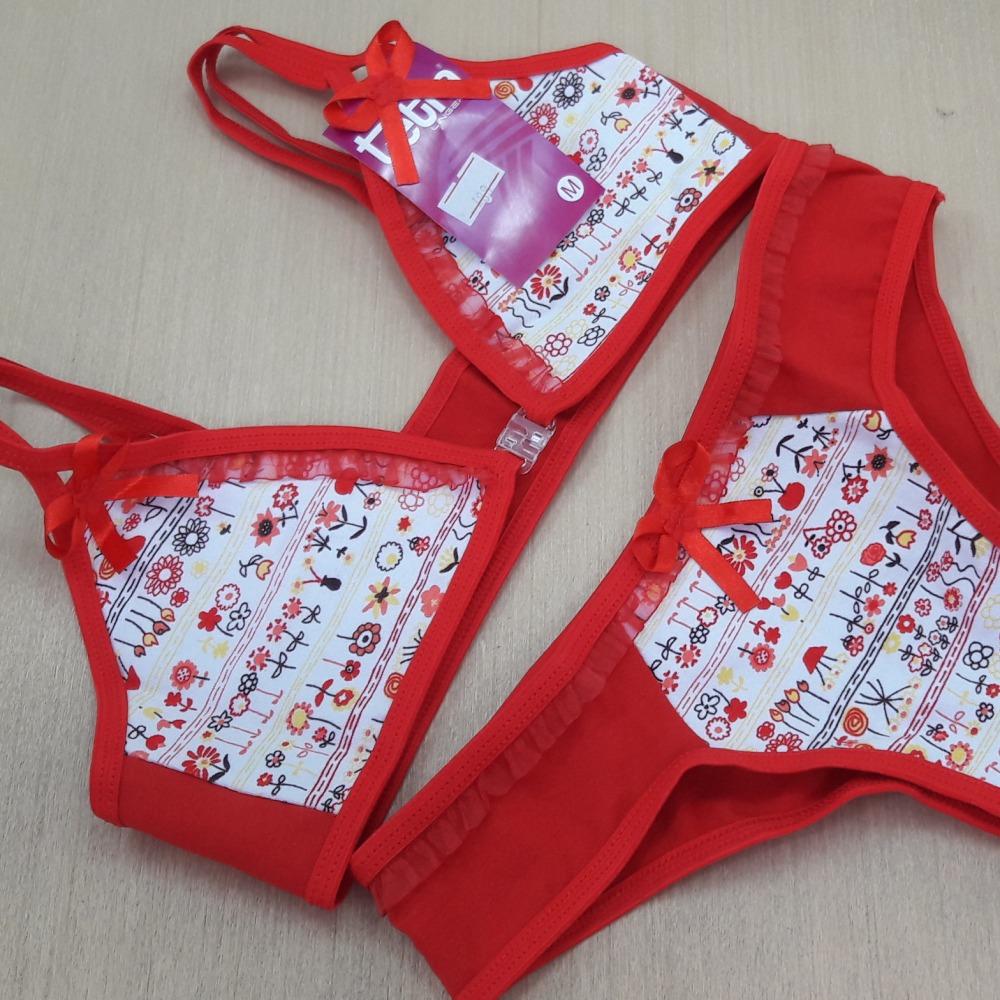 Conjunto Infantil Com Fecho Frontal  Viés Vermelho/ Estampas Variadas