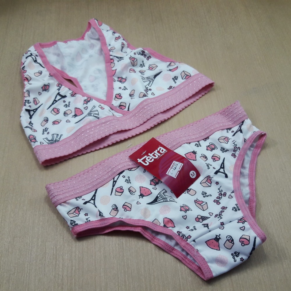 Conjunto Infantil de Romantic Estampado com Elástico Birm  Viés Rosa Hera/ Estampas Variadas