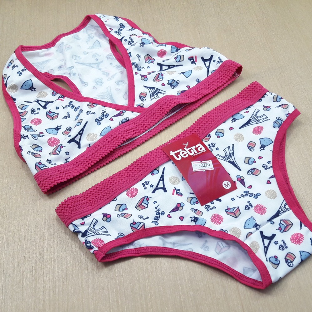 Conjunto Infantil de Romantic Estampado com Elástico Birm  Viés Rosa Pink/ Estampas Variadas