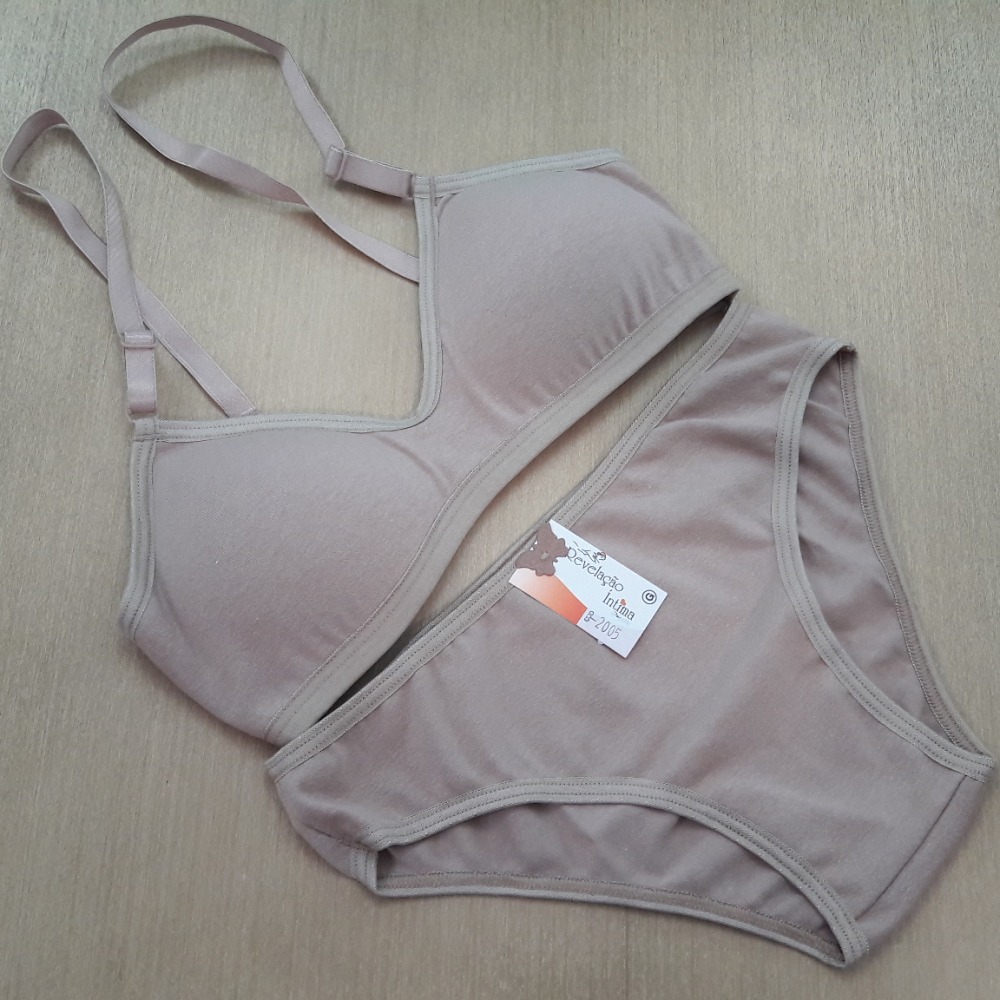 Conjunto Premium Menina Moça 100% Algodão com Bojo Removível e Alças de Encaixe Chocolate