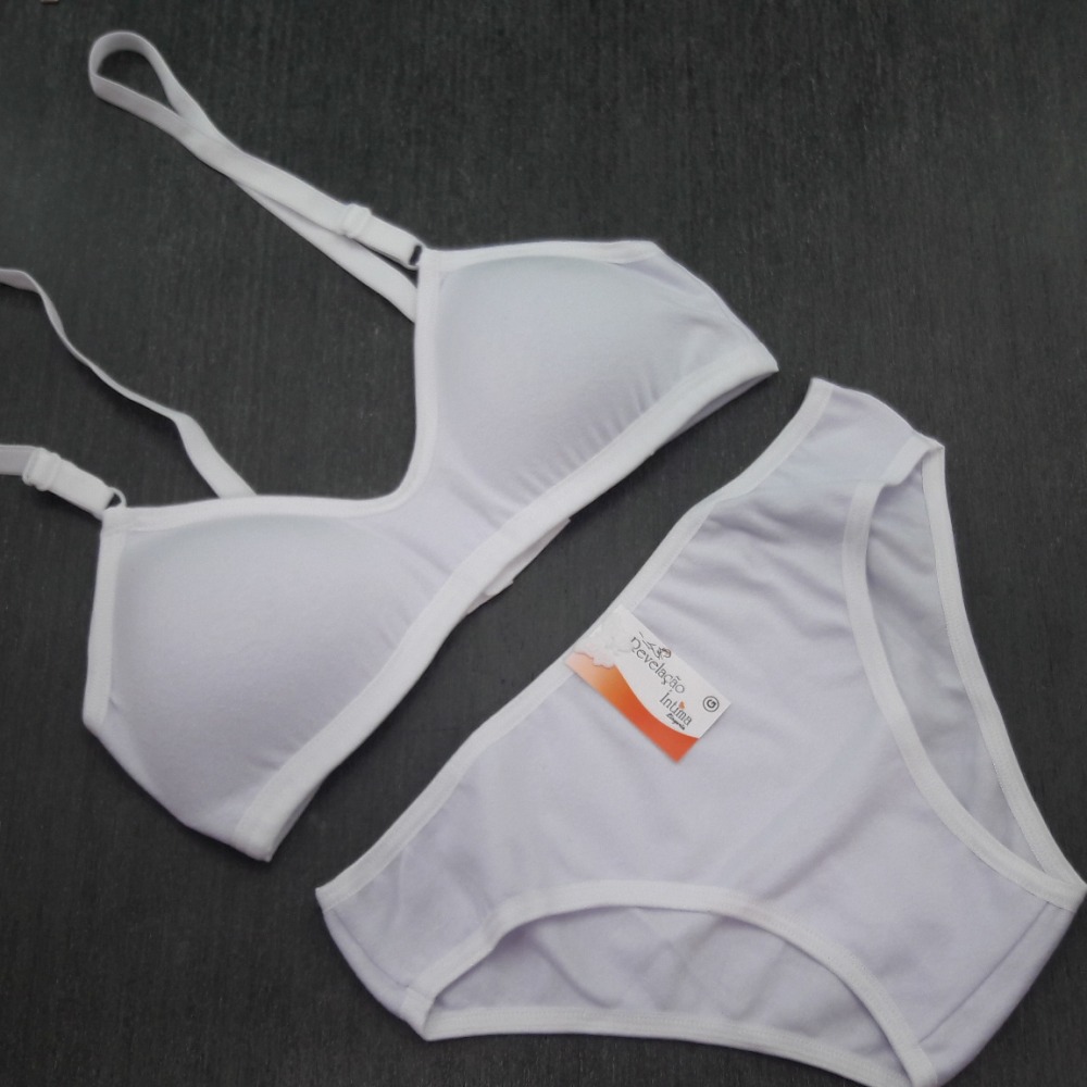 Conjunto Premium Menina Moça 100% Algodão com Bojo Removível e Alças de Encaixe Branco