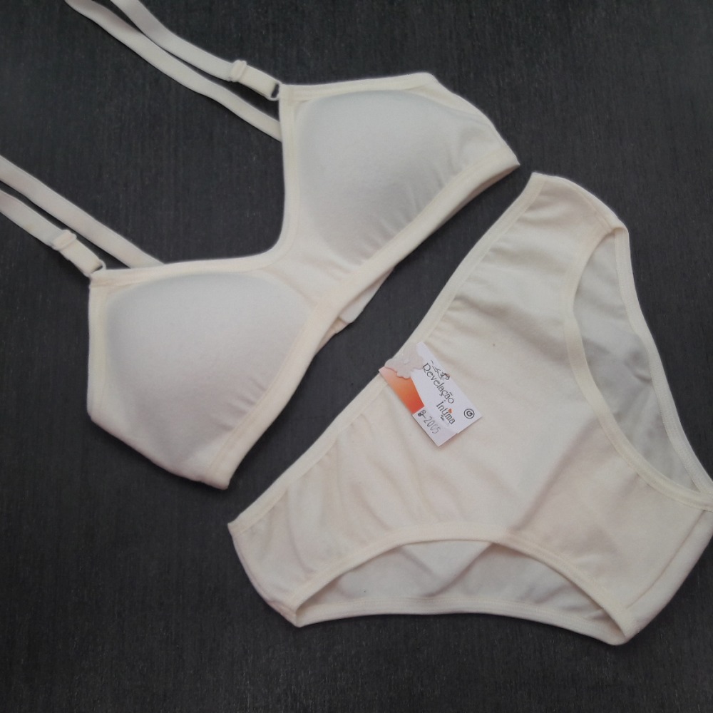 Conjunto Premium Menina Moça 100% Algodão com Bojo Removível e Alças de Encaixe Marfim