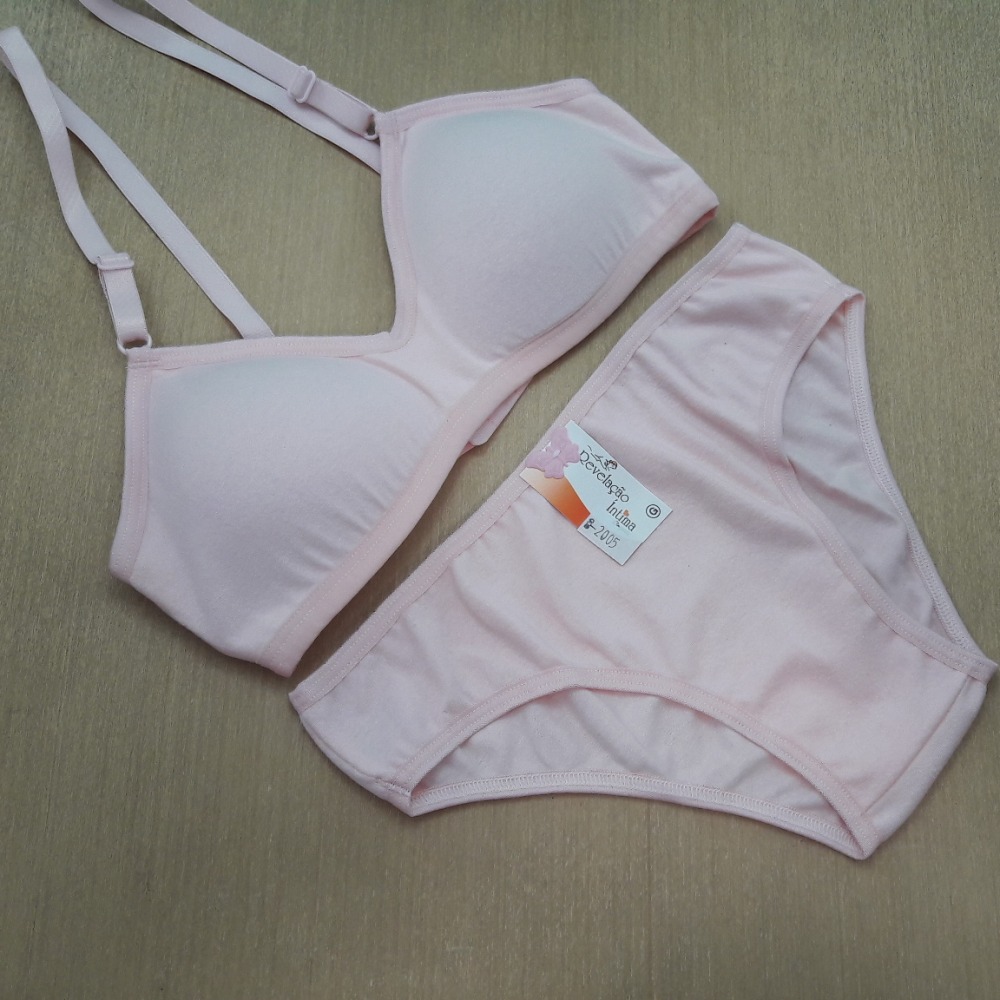 Conjunto Premium Menina Moça 100% Algodão com Bojo Removível e Alças de Encaixe Rosa Bebê