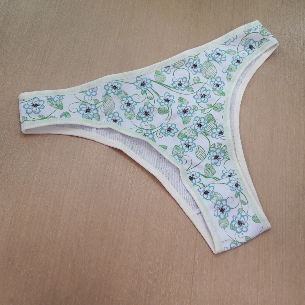 Calcinha Algodão Estampada Viés Marfim /Floral Verde