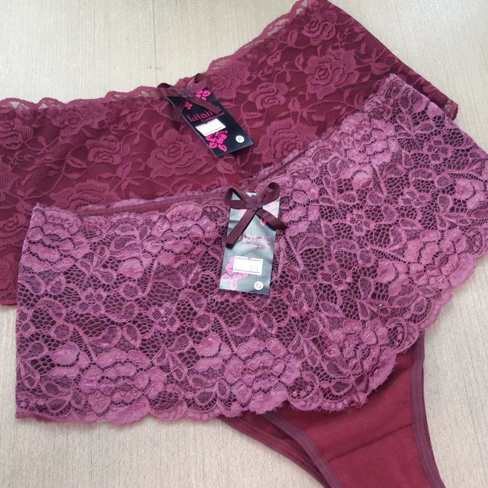 Calcinha de Cotton e Renda Vinho