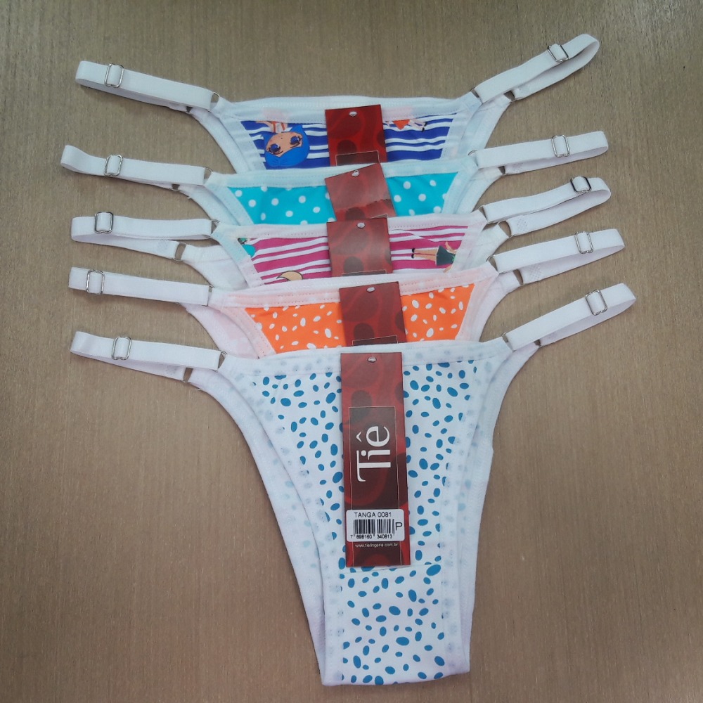 Tanga String Viés Branco/ Estampas Variadas