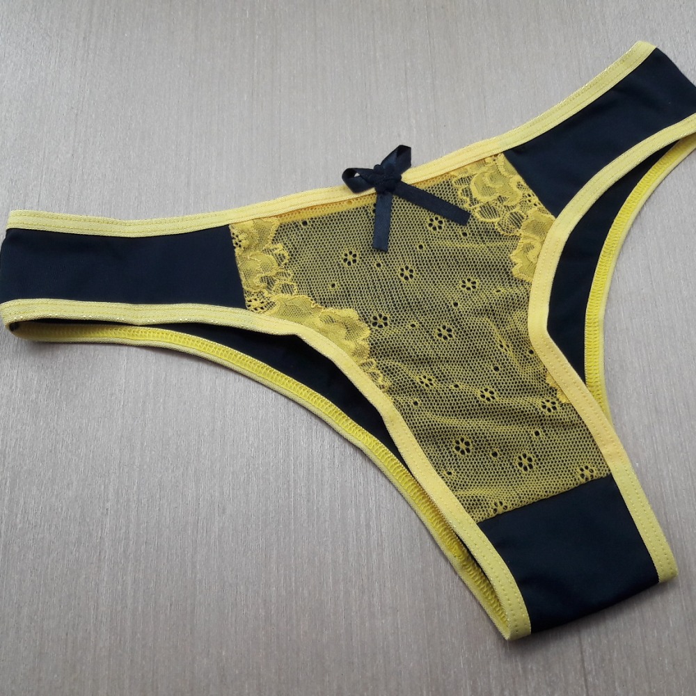 Calcinha Bella Viés Amarelo/Preto