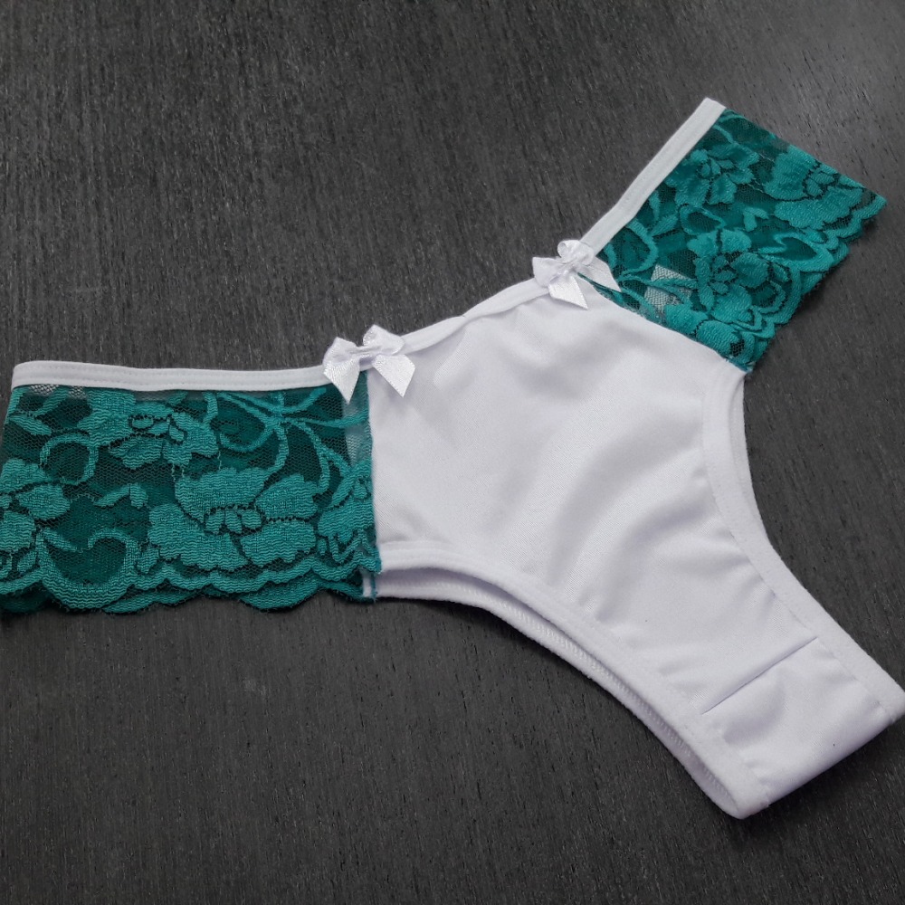 Calcinha Agatha Branca/Renda Verde Thamy