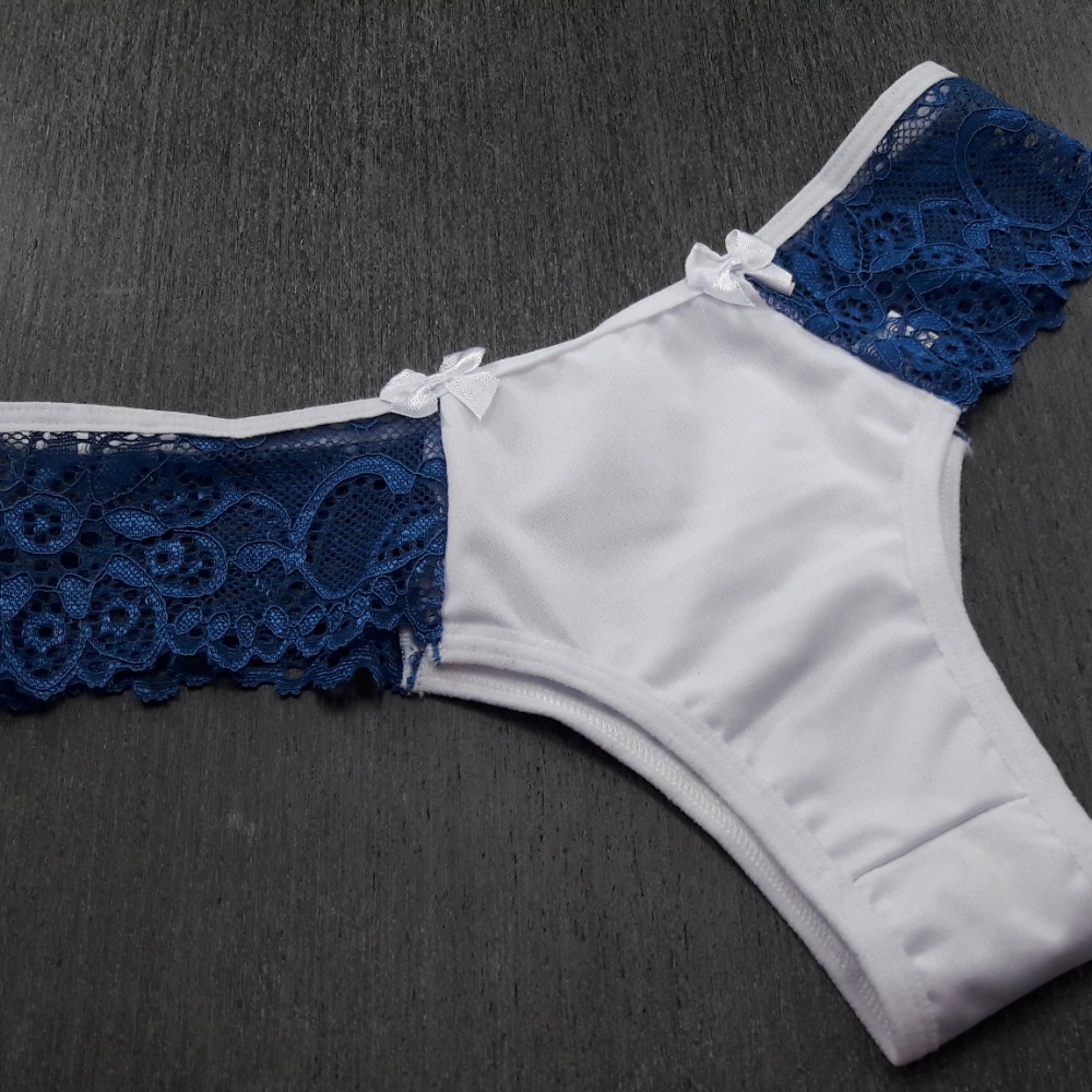 Calcinha Agatha Branca/Renda Azul