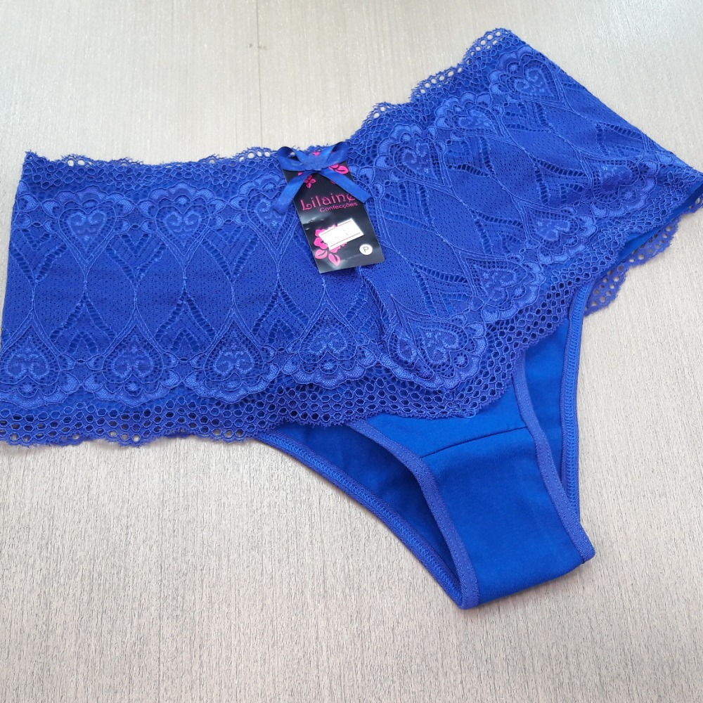 Calcinha de Cotton e Renda Azul Bic