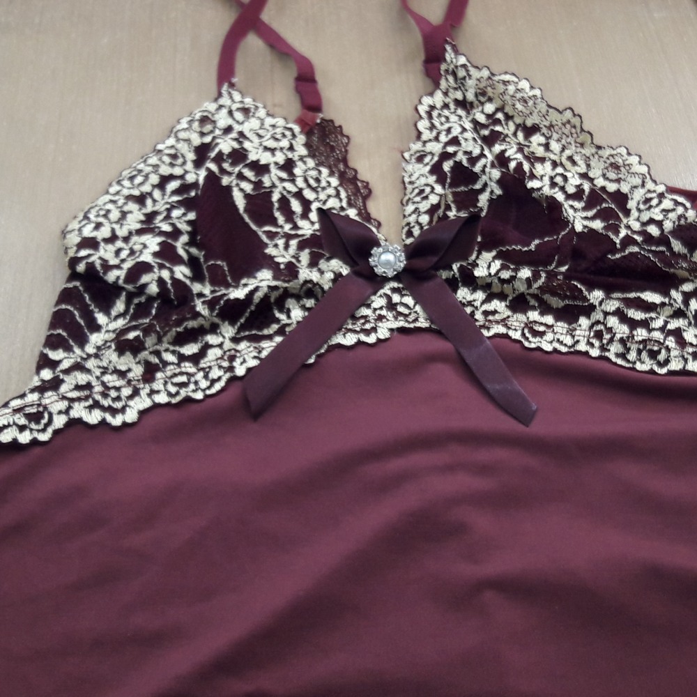 Camisola Leila com Renda Bicolor e Joia - Lingerie BR 