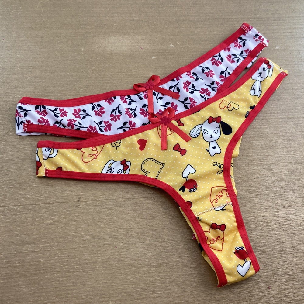 Tanga Fio Duplo Estampada Vis Vermelho/Estampada