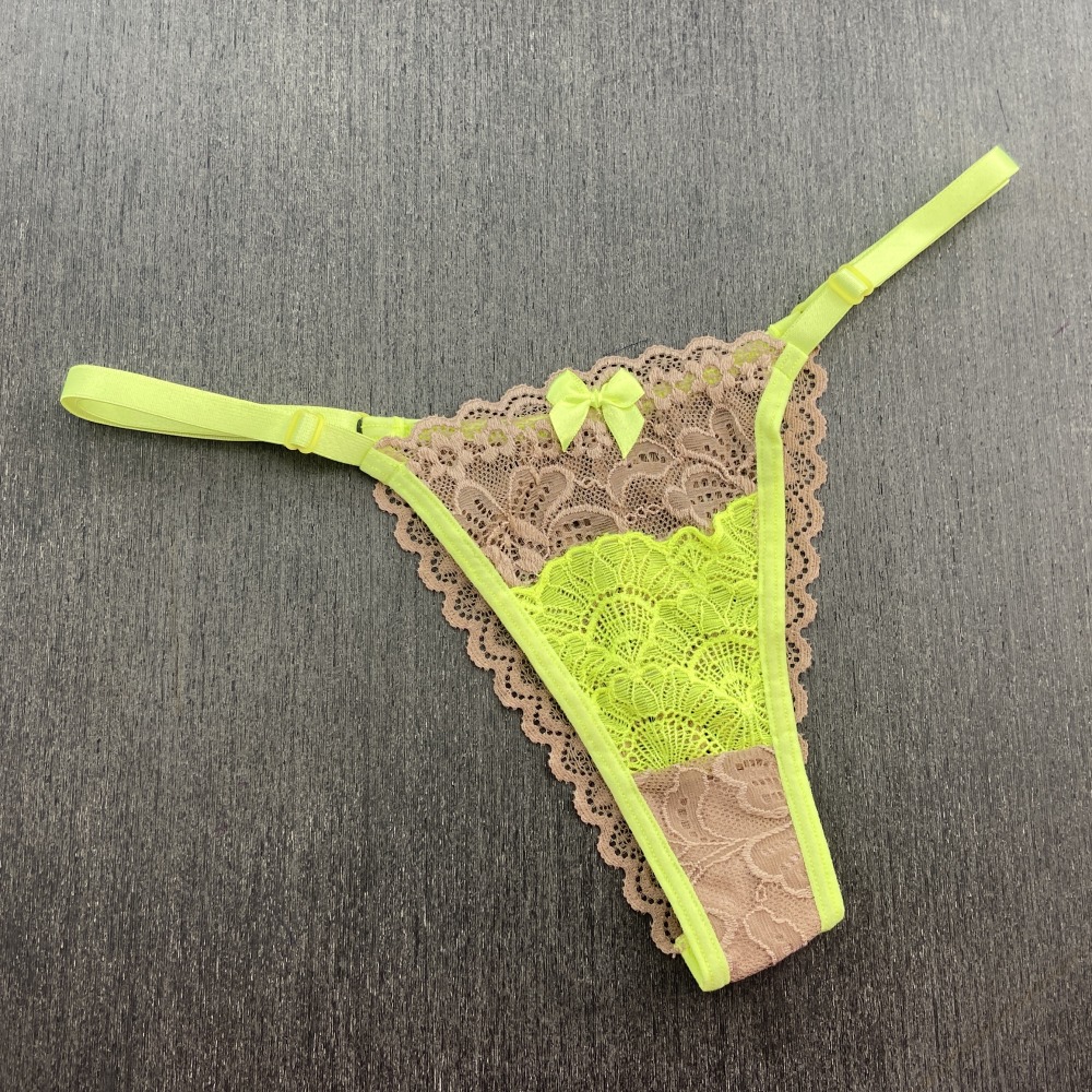 Tanga Renda Nude Amarelo Neon/Chocolate