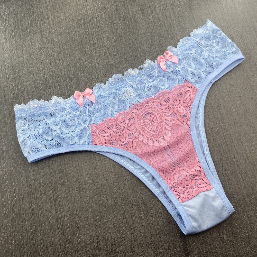 Tanga Renda e Microfibra  Azul Beb/Rosa Hera