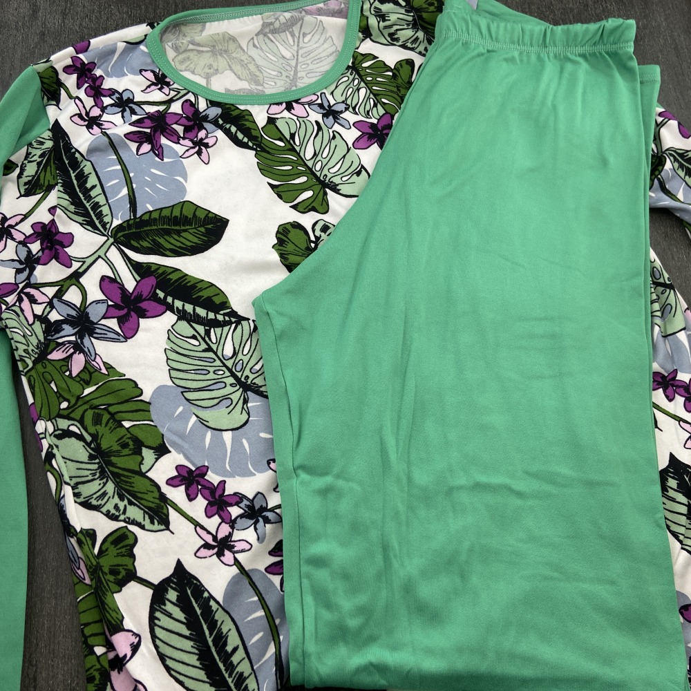 Pijama Longo Suede Verde Floral