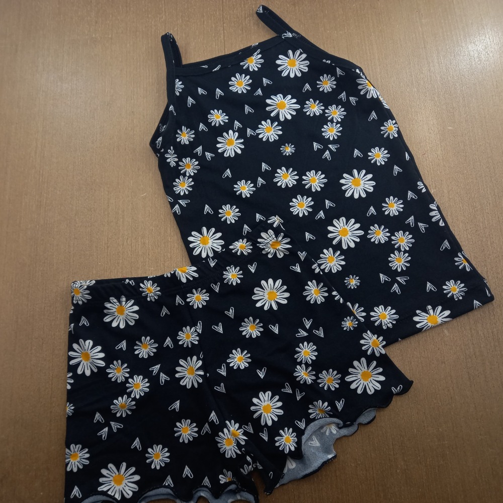 Conjunto Regata Infantil Feminino Regata Preto Flor