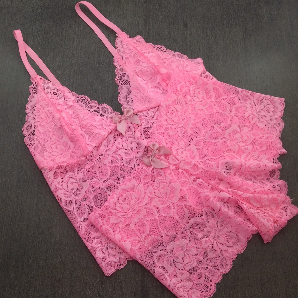 Conjunto Espera Marido em Renda Rosa Pantera