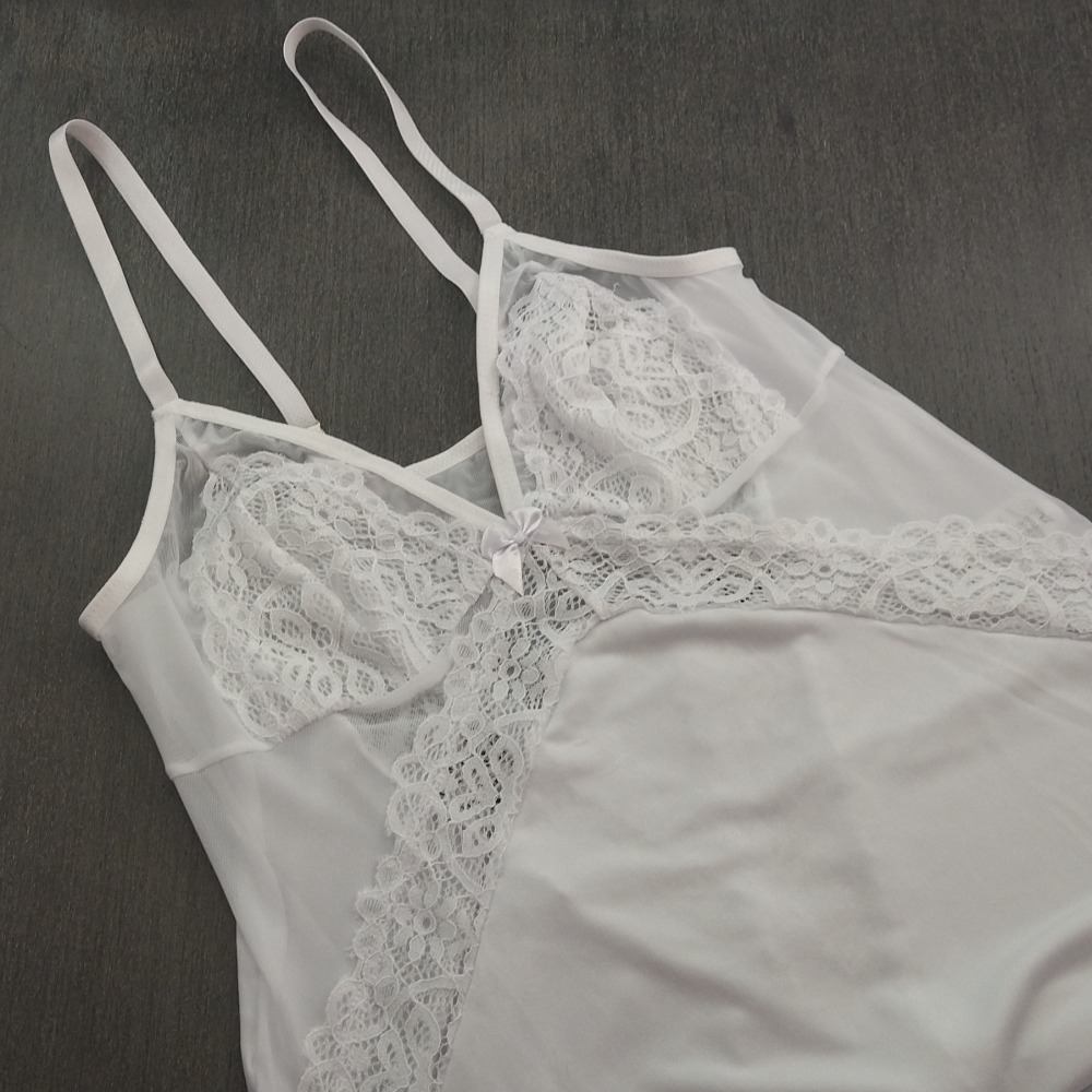 Camisola Feminina Microfibra Detalhe Tule e Renda Branco