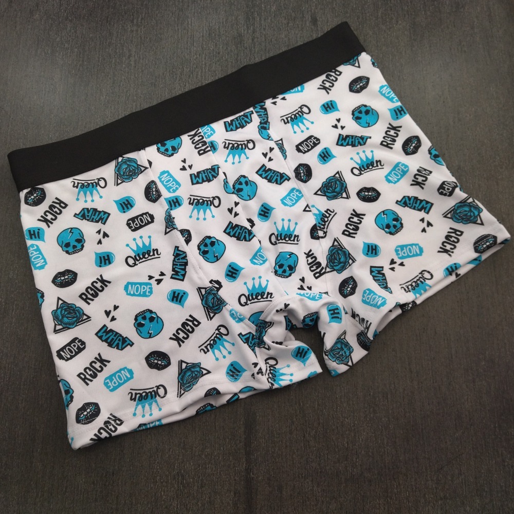 Cueca Boxer Microfibra Estampada Branco/Caveira Azul