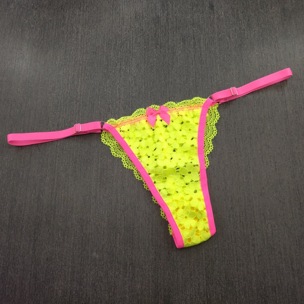 Tanga Renda Bicolor Amarelo Neon/Rosa Neon