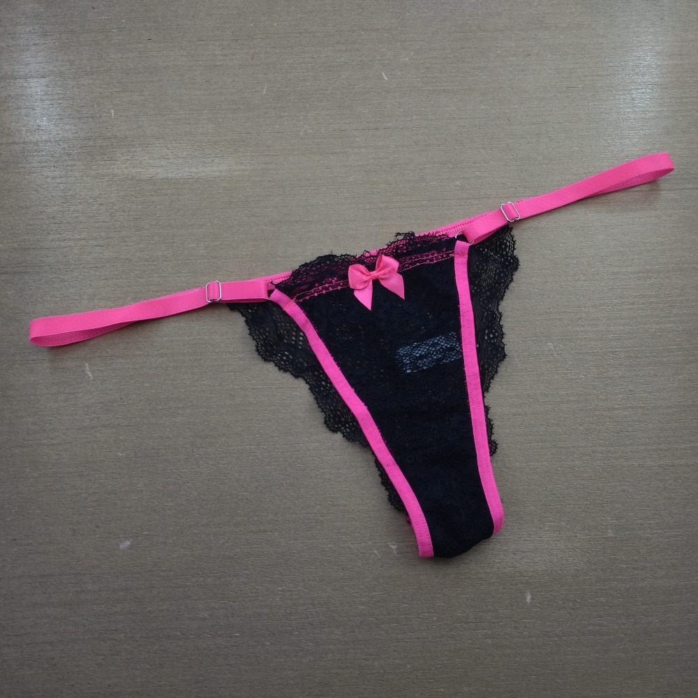 Tanga Renda Bicolor Preto/Rosa Neon