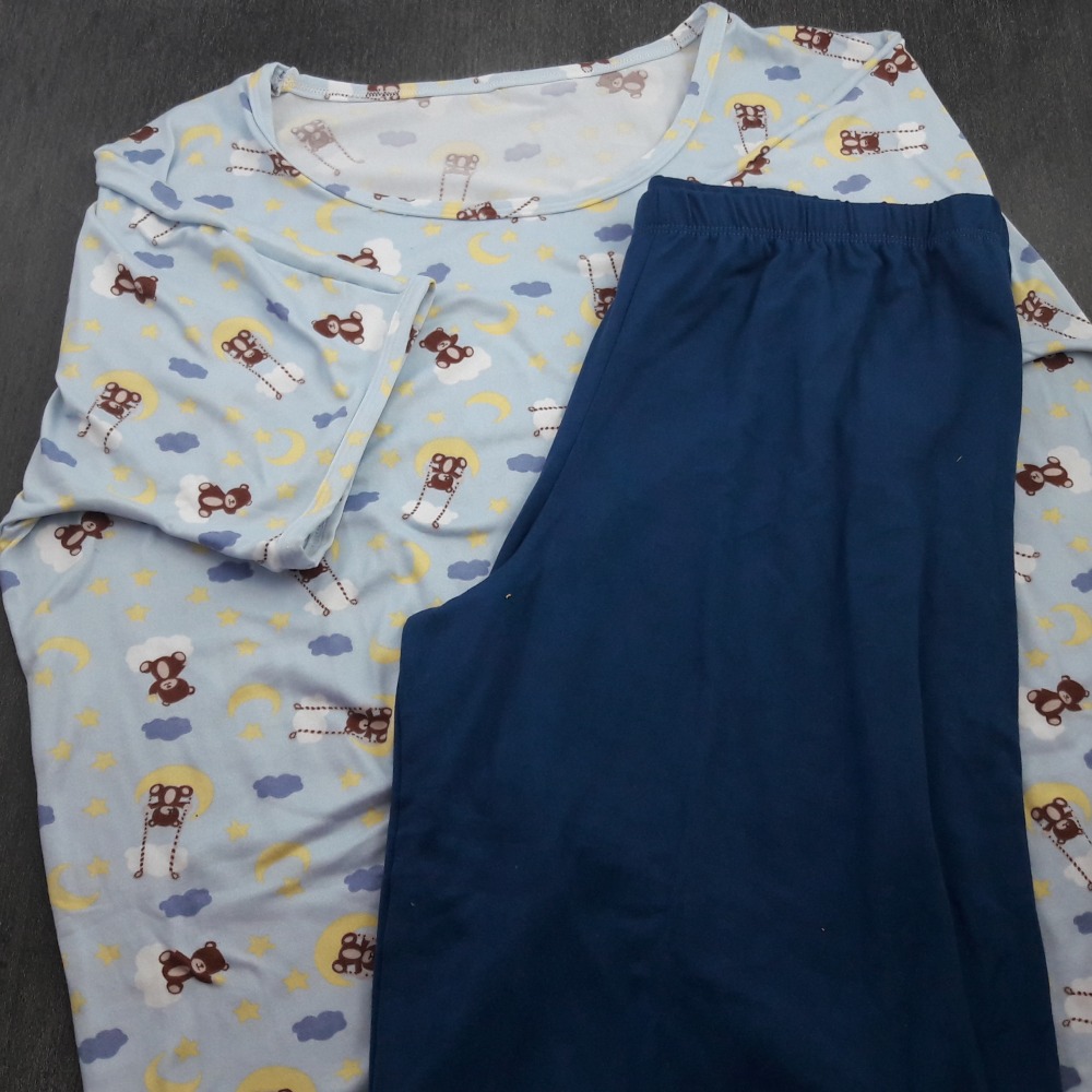 Pijama Pescador em Suede Azul/Urso